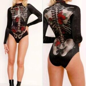 BlackMilk Creeper Ribs Velvet Bodysuit Longsleeve Goth Gothic Edgy Metal NWT